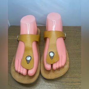 Yokono Womens Yellow Leather Sandals Buckle Flats Shoes Flip Flop Made Spain